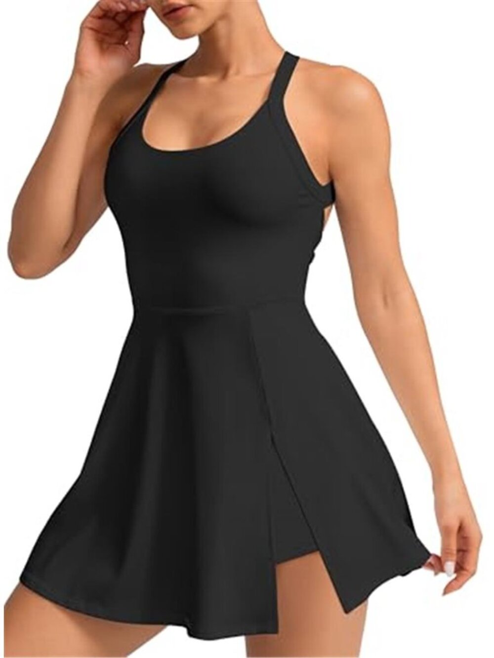 MIRITY Black Athletic Tennis Dress Built-In Shorts Pockets Activewear